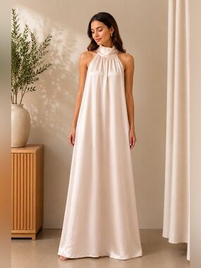 RIHOAS Satin Halter Neck Knee-Length Dress XS